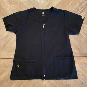 WonderWink Women's Origins Kilo Short-Sleeve Front-Zip, Black, Size MEDIUM